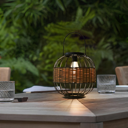 Rattan Decor Cage Shape Waterproof Intelligent Outdoor Solar Lanterns