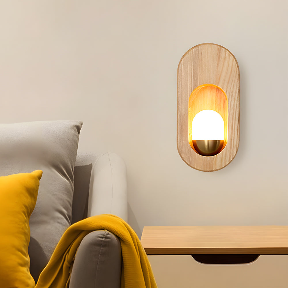 1-Light Wood Oval Wall Sconce - Wood/Walnut