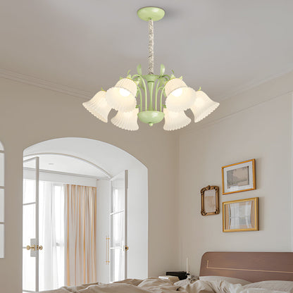 6 Lights Pastoral White Flowers Three Step Dimming French Style Chandelier