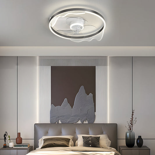 Round Acrylic Waves Decor LED Three Step Dimming Modern Ceiling Fan Lamp