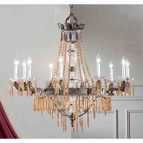 Duchess Aged Bronze Ten-Light Chandelier with Italian Crystal Accents