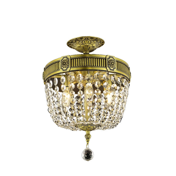 Esperanza Antique Bronze Three-Light Semi-Flush Mount with Clear Royal Cut Crystals