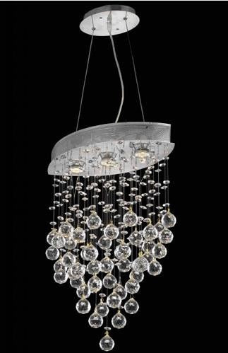 Chrome Three-Light Chandelier with Clear Royal Cut Crystals