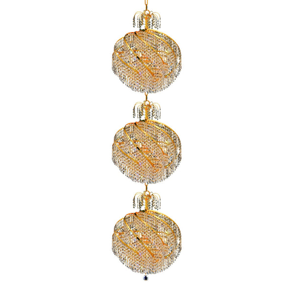 Spiral Gold Thirty-Light 22-Inch Three-Tier Pendant with Royal Cut Clear Crystal