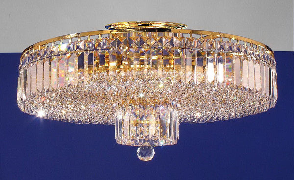 8 lights crystal flush mount in gold plated finish