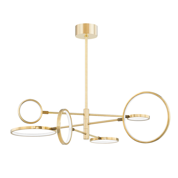 Chandelier, 6-Light, LED, Aged Brass, Matte White Shade, 44.5"W (4106-AGB A8ECZ)