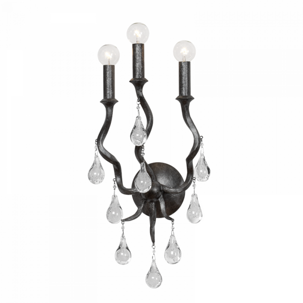 Wall Sconce, 3-Light, Black, Silver, 24"H (414-03-BSL 93H8)