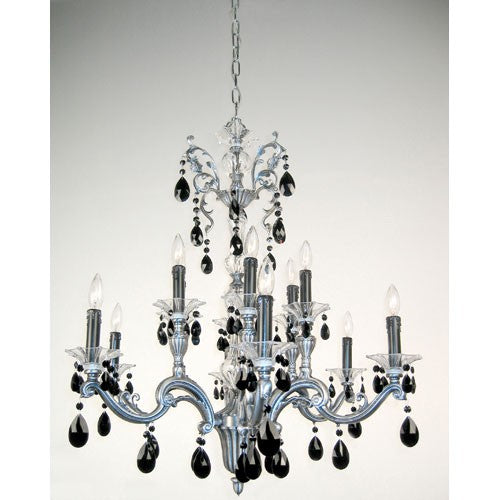 Millenium Silver Twelve-Light Chandelier with Black Crystal Accents