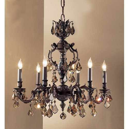 Bronze Six-Light Chandelier with Strass Golden Teak Crystal Accents