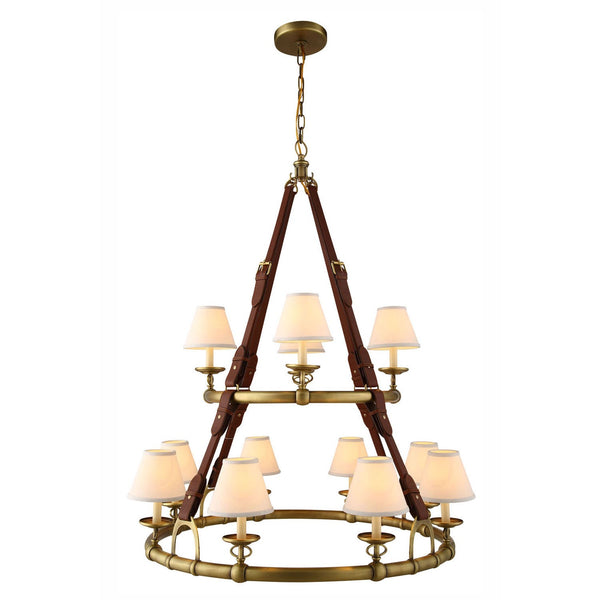 Cascade Burnished Brass Twelve-Light Chandelier