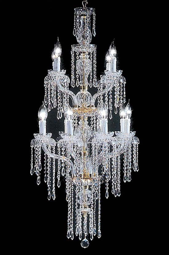 12 Lights Bohemian Crystal chandelier in gold plated finish