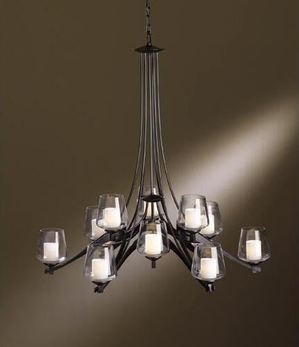 Twelve-Light Chandelier with Clear Glass with Opal Diffuser