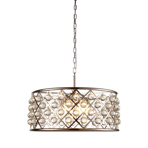 Madison Polished Nickel Six-Light Pendant with Smooth Clear Crystals