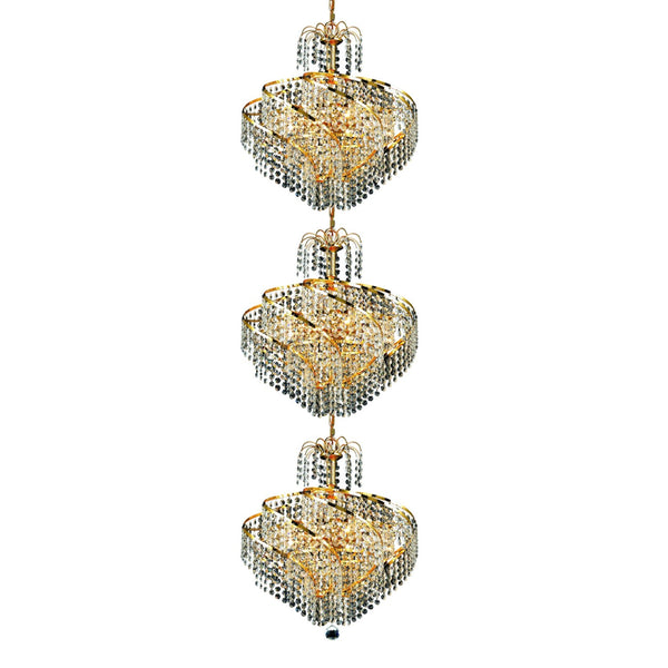 Spiral Gold Twenty-Four Light 18-Inch Three-Tier Pendant with Royal Cut Clear Crystal