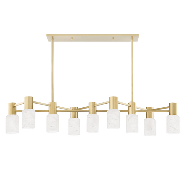 Linear Chandelier, 9-Light, Aged Brass, Alabaster Shade, 47.5"W (4248-AGB A8EDD)