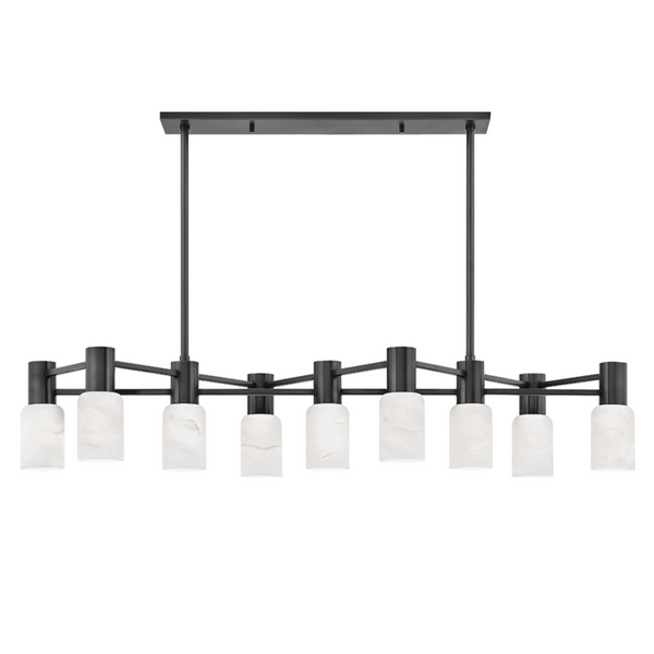 Linear Chandelier, 9-Light, Old Bronze, Alabaster Shade, 47.5"W (4248-OB A8EDE)