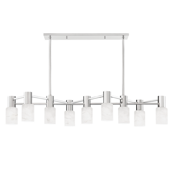 Linear Chandelier, 9-Light, Polished Nickel, Alabaster Shade, 47.5"W (4248-PN A8EDF)