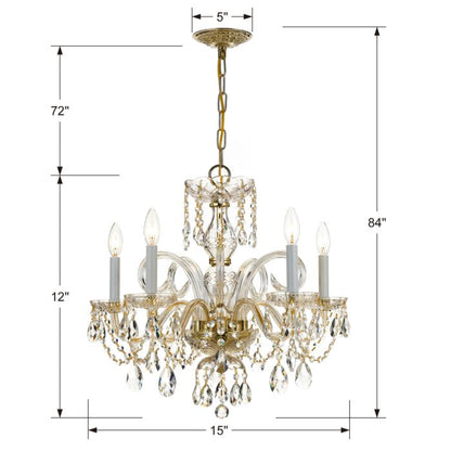 Traditional Crystal 5-Light Chandelier in Polished Brass