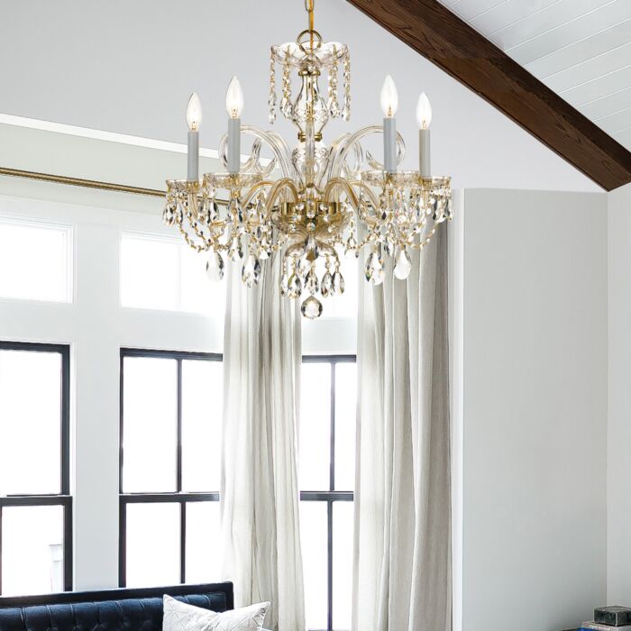 Traditional Crystal 5-Light Chandelier in Polished Brass