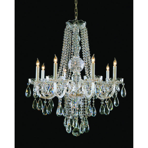 Traditional Crystal Swarovski Strass Crystal Polished Brass Eight-Light Chandelier