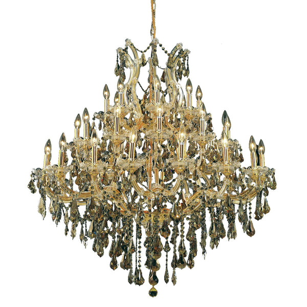 Maria Theresa Gold Thirty-Seven Light 44-Inch Chandelier with Royal Cut Golden Teak Smoky Crystal