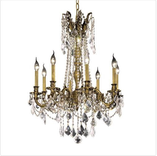 Bronze Eight-Light 24-Inch Chandelier with Royal Cut Clear Crystal