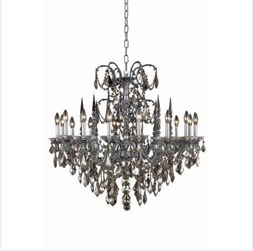 Pewter Sixteen-Light Chandelier with Golden Teak/Smoky Royal Cut Crystals