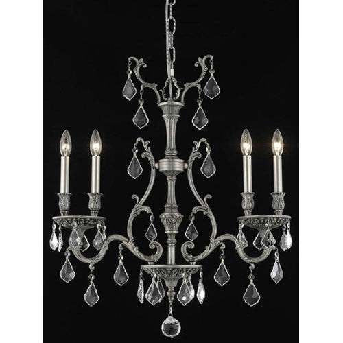 Pewter Four-Light Chandelier with Clear Royal Cut Crystals