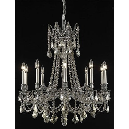 Pewter Ten-Light Chandelier with Golden Teak/Smoky Royal Cut Crystals