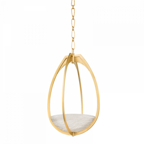 Pendant, 1-Light, LED, Aged Brass, White Spanish Alabaster Shade, 22.25"H (4313-AGB A8P41)