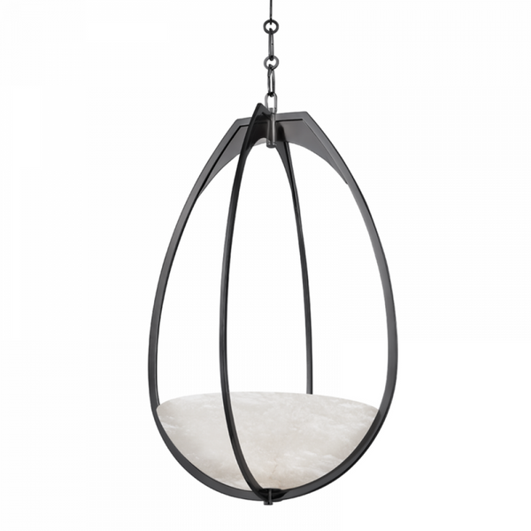 Pendant, 1-Light, LED, Black Nickel, White Spanish Alabaster Shade, 30.5"H (4319-BLNK A8P44)