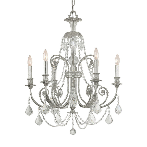 Group Regis Olde Silver Six-Light Chandelier with Swarovski Strass Crystal