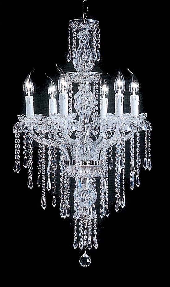 6 Lights Bohemian Crystal chandelier in polished chrome finish