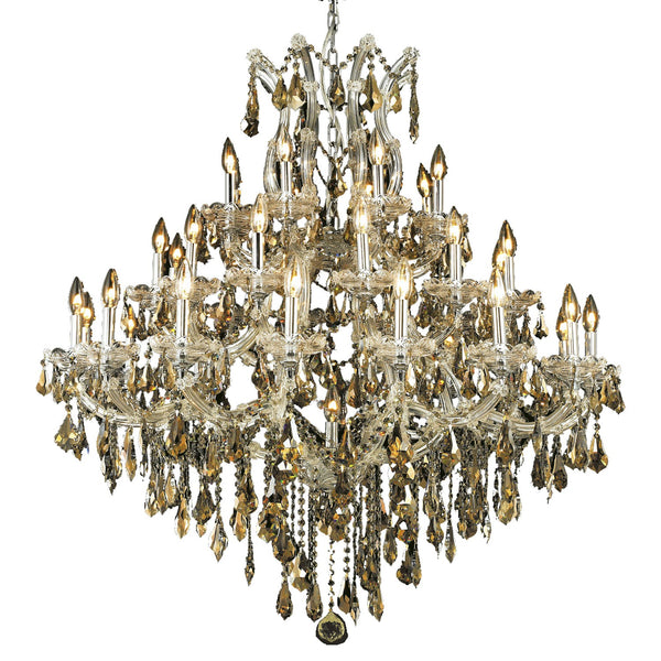 Maria Theresa Chrome Thirty-Seven Light 44-Inch Chandelier with Royal Cut Golden Teak Smoky Crystal