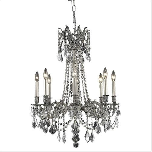 Pewter Eight-Light Chandelier with Clear Royal Cut Crystals