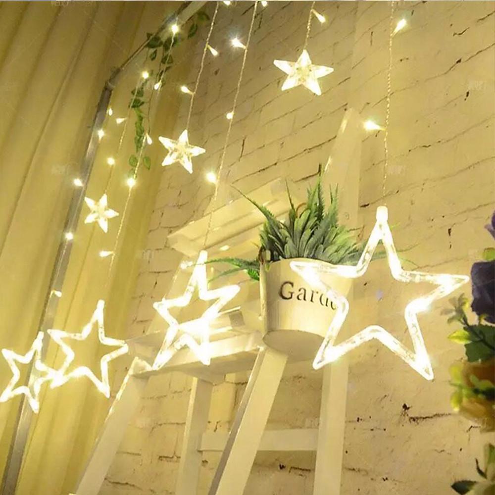 8.2 ft Curtain Hanging String Lights Acrylic Star LED Lighting for Christmas Wedding Fairy Lights 216 Bulbs