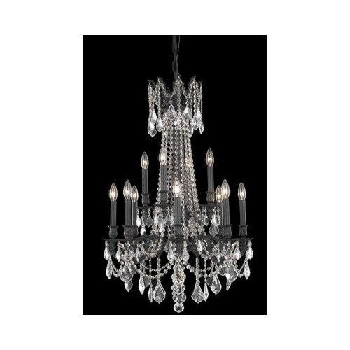 Dark Bronze Twelve-Light Chandelier with Golden Teak/Smoky Royal Cut Crystals