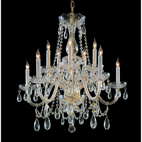 Group Traditional Crystal Swarovski Strass Crystal Polished Brass Five-Light Chandelier