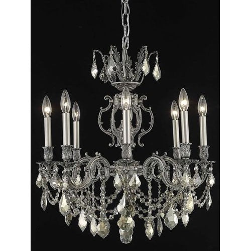 Marseille Pewter Eight-Light Chandelier with Golden Teak/Smoky Royal Cut Crystals