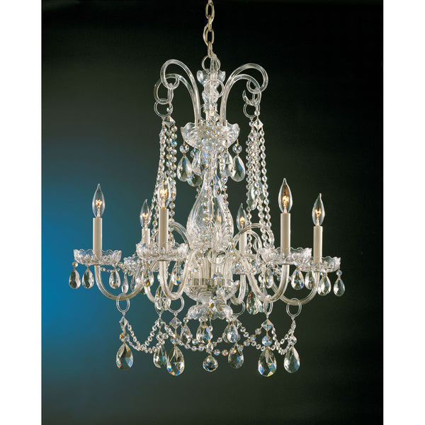 Group Traditional Polished Brass Six-Light Swarovski Spectra Crystal Chandelier