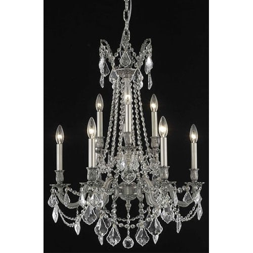 Rosalia Pewter Nine-Light Chandelier with Clear Royal Cut Crystals