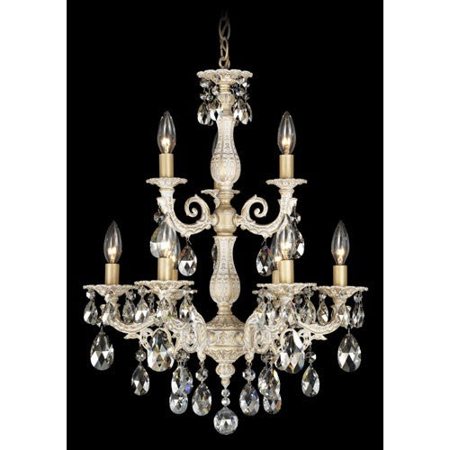 Milano Provincial Gold Nine-Light Silver Shade Swarovski Elements Chandelier, 18W x 24.5H x 18D