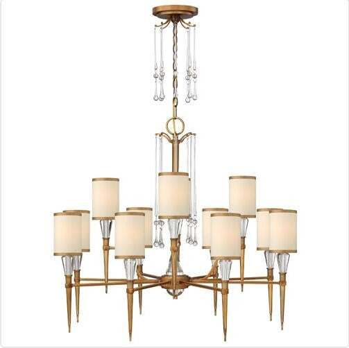 Brushed Bronze Twelve-Light Chandelier