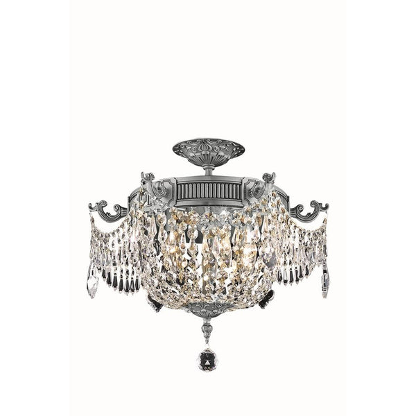 Esperanza Pewter Three-Light Flush Mount with Elegant Cut Crystal