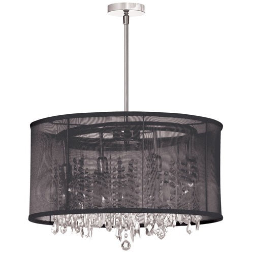 Polished Chrome Eight Light Pendant with Organza Black Drum Shade