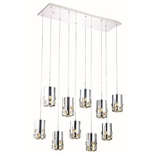 Broadway Royal Cut Crystal Chrome LED 10 Light 11-in Pendant