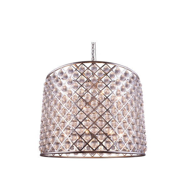 Madison Polished Nickel Twelve-Light Pendant with Royal Cut Clear Crystals