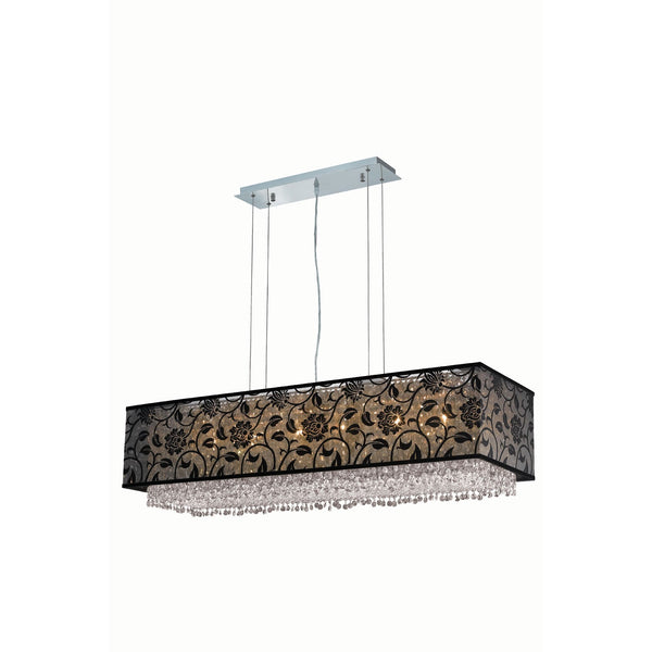 Moda Chrome Six-Light Black Shade Pendant with Golden Teak and Clear Royal Cut Crystal