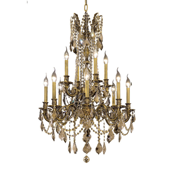 Bronze Twelve-Light 24-Inch Chandelier with Royal Cut Golden Teak Smoky Crystal