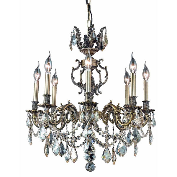 Marseille Antique Bronze Eight-Light 24-Inch Chandelier with Royal Cut Golden Shadow Champagne Crystal